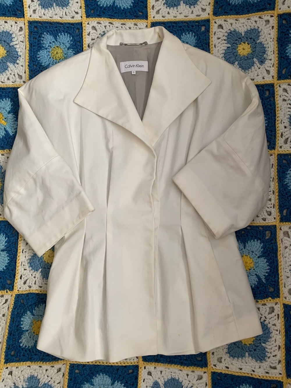 Calvin Klein Cream Women's Tailored Short Pleated Coat